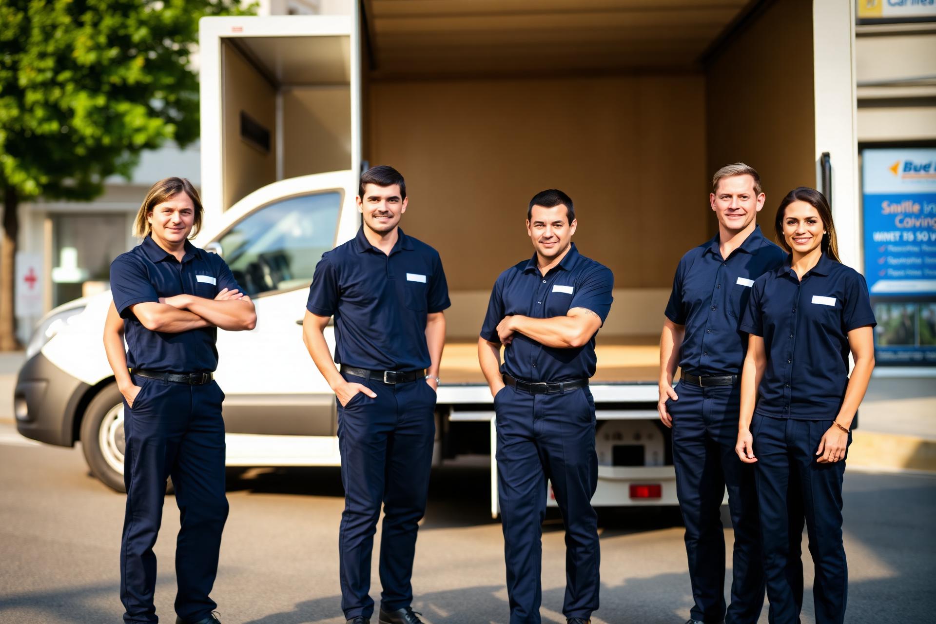 Équipe de déménageurs professionnels devant leur camion